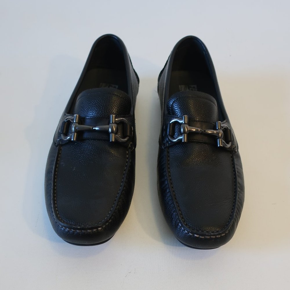 Mens Salvatore Ferragamo Black Leather Double Gancini Loafers 7* E